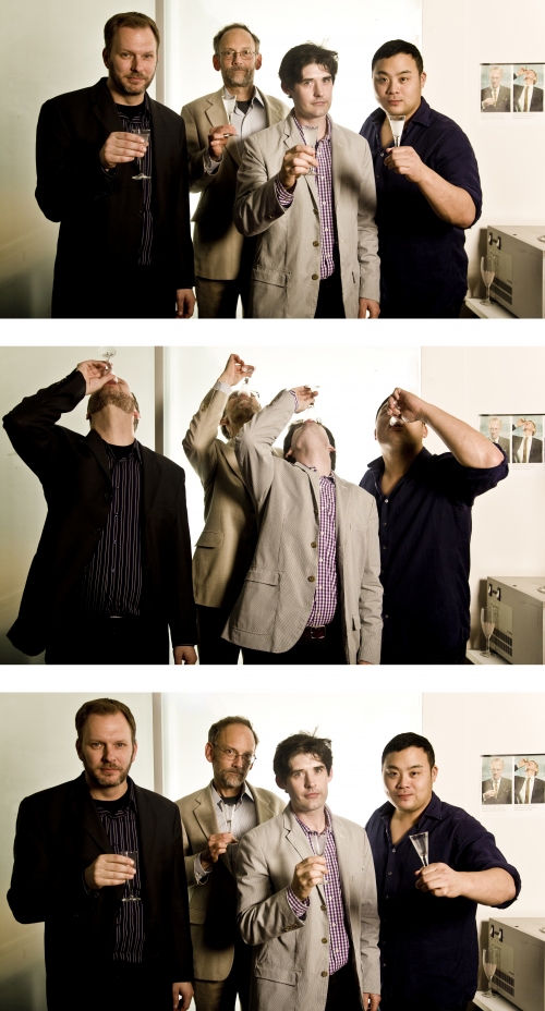 Skoal-Noren-McGee-Arnold-Chang Our first multi-skål: Nils Norén, Harold McGee, Dave Arnold, Dave Chang
