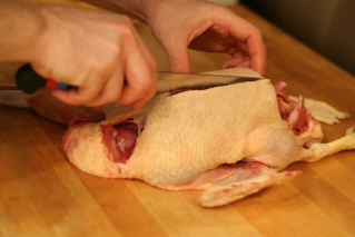 pressed duck4 Chef Mark carved off the breasts on each duck before putting the rest of their carcasses in the oven.