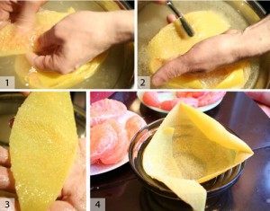 Cleaning a pomelo peel.