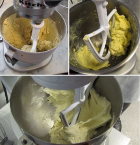 Upper left, wheat gluten --very dough-like.  Upper right, Ultrasperse --not stretchy enough. Bottom, potato ice cream --the real deal.