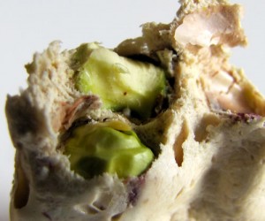 You can guess the texture by looking at the way it breaks in this photo. It is softer than hard nougat, but has a much different texture than soft nougat.