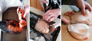 Cutting the claw with metal shears, removing the meat, and butterfying.