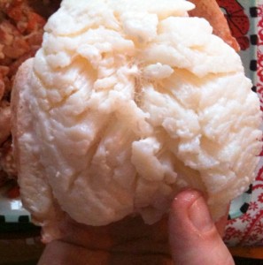 Cooked claw meat.  The fibers come apart like pot roast --sweet lobstery pot roast.