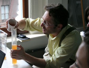 Eben Klemm, graduate cylinder, paper cup, and head of Nastassia --Dave Arnold 2010