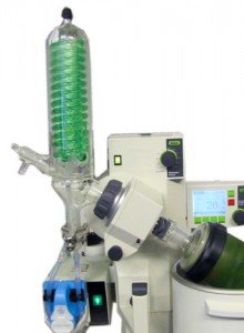 Rotovap setup with a standard tube condenser running propylene glycol.
