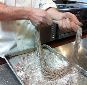 HPCC mid-pull. Here we are using 75% cornstarch 25% Valhrona cocoa powder.  For a darker, richer, flavor we use 50/50.