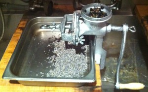 Corona Corn Grinder.  What you see here is the first grind.  I'll add a bit of water and grind again.