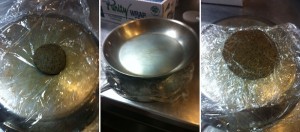 Without a press two pans will do (rye tortilla pictured).