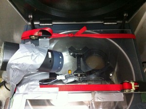 My centrifuge video rig with bullet-proof lexan and strobe-light.