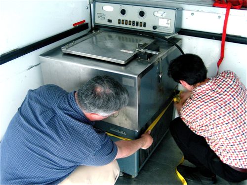 Alan and Dave securing the centrifuge in the back of the truck