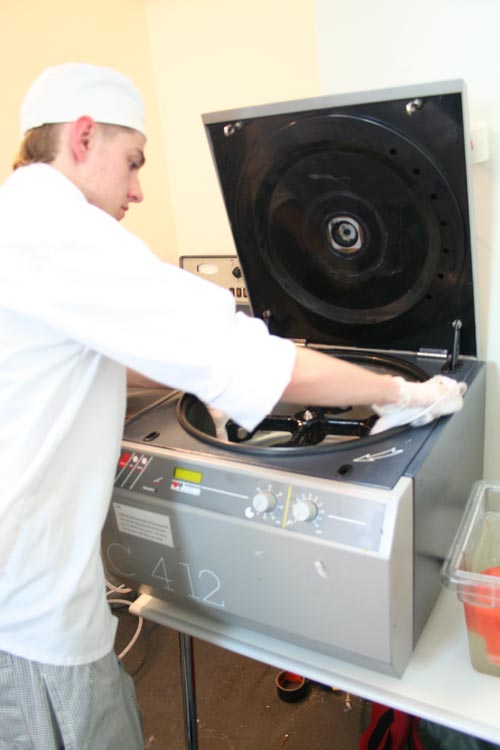 Jouan sterilization Intern sterilizing Jouan centrifuge with concentrated bleach solution