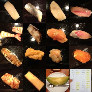 Here are the courses we recieved in order. I forgot to photograph a few of them (sorry). The menu on the lower right has the names of the dishes highlighted. Click on the picture to get a much larger, readable version.